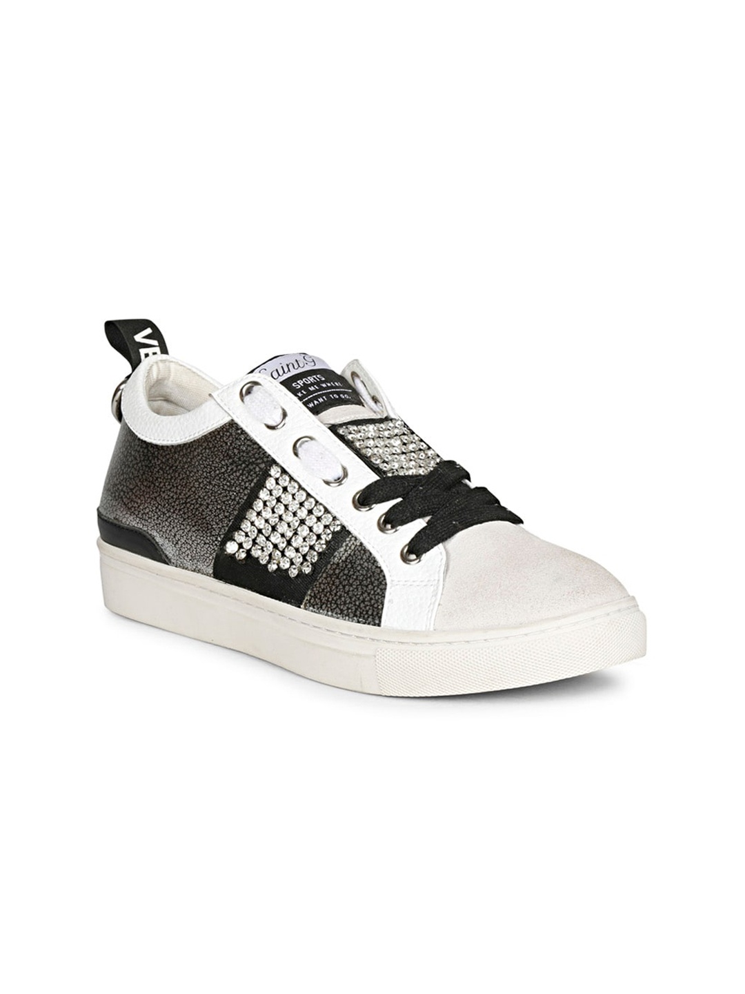 

Saint G Women Colourblocked Embellished Leather Sneakers, Off white