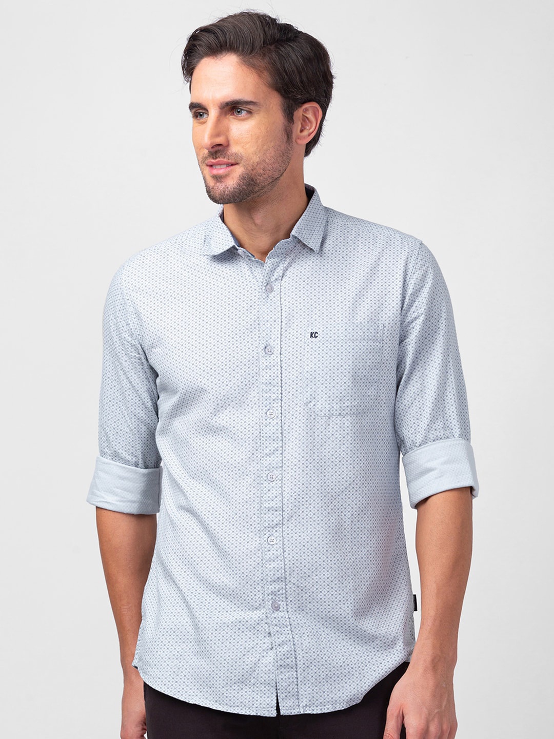 

Kenneth Cole Men Cotton Slim Fit Printed Casual Shirt, Grey