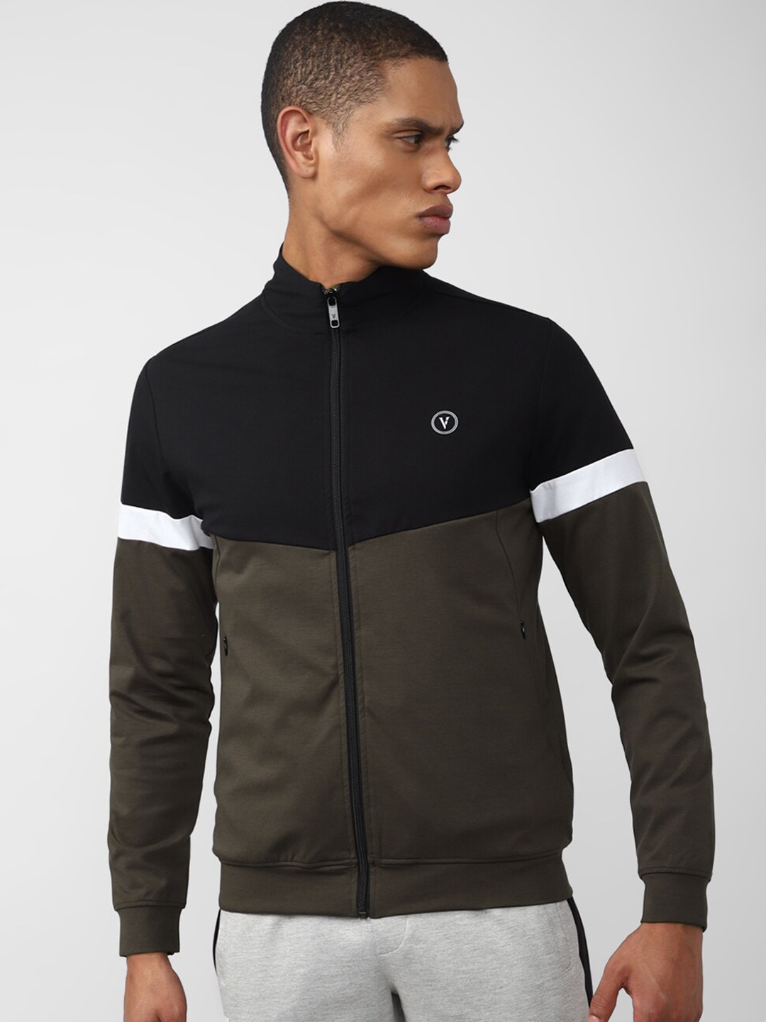 

Van Heusen Flex Men Cotton Colourblocked Running Jacket, Green