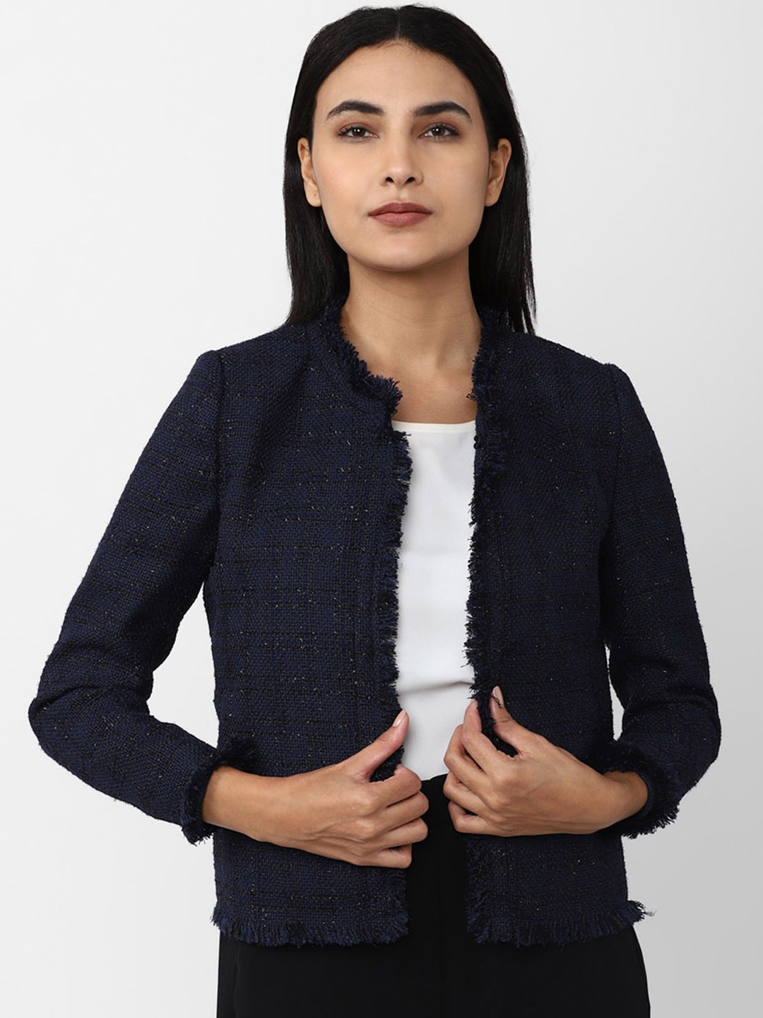 

Van Heusen Woman Women Checked Front-Open Sweaters, Navy blue