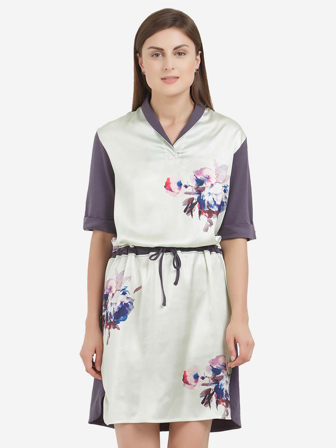 

Soie Floral Printed Nightdress, Blue