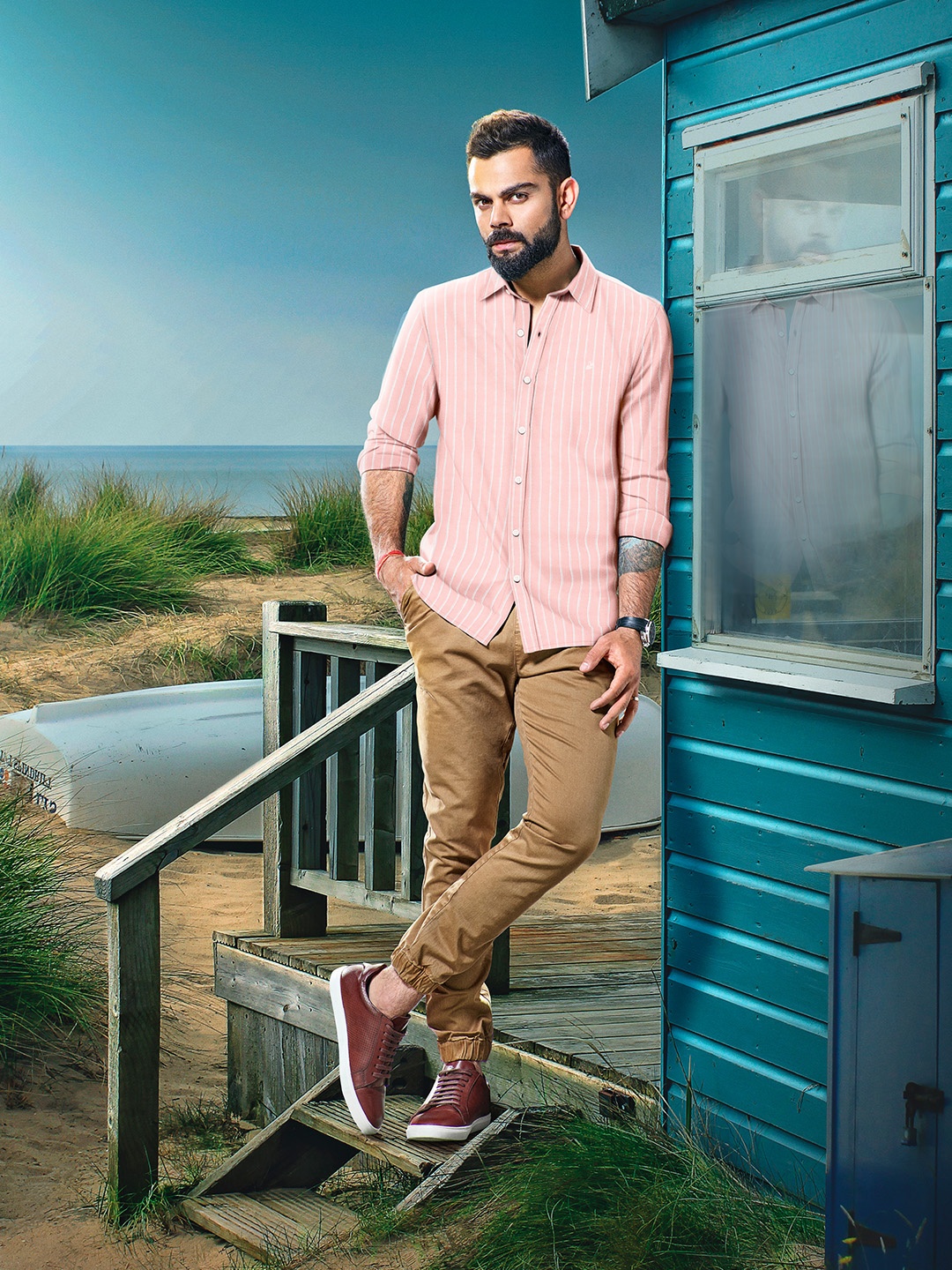 

WROGN Men Striped Slim Fit Pure Cotton Casual Shirt, Pink