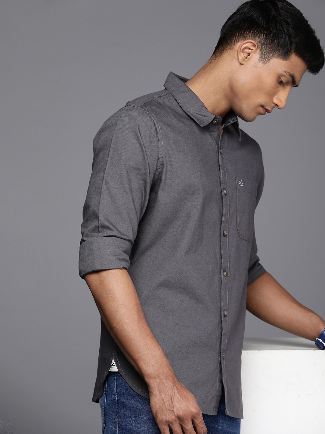 

WROGN Men Slim Fit Pure Cotton Casual Shirt, Grey