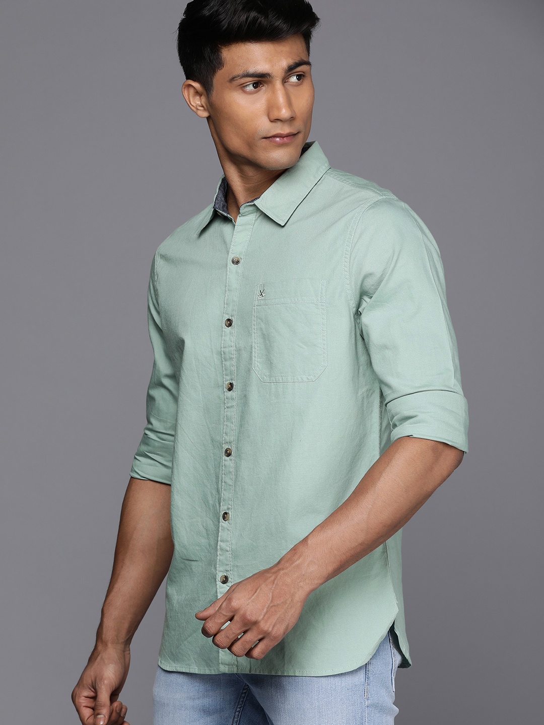 

WROGN Men Slim Fit Pure Cotton Casual Shirt, Green