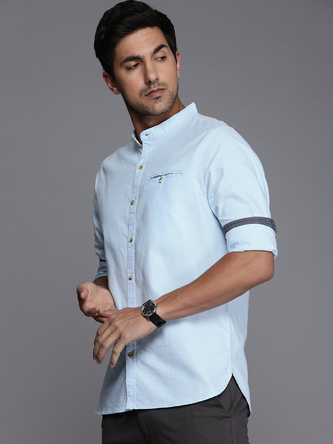 

WROGN Men Pure Cotton Slim Fit Casual Shirt, Blue
