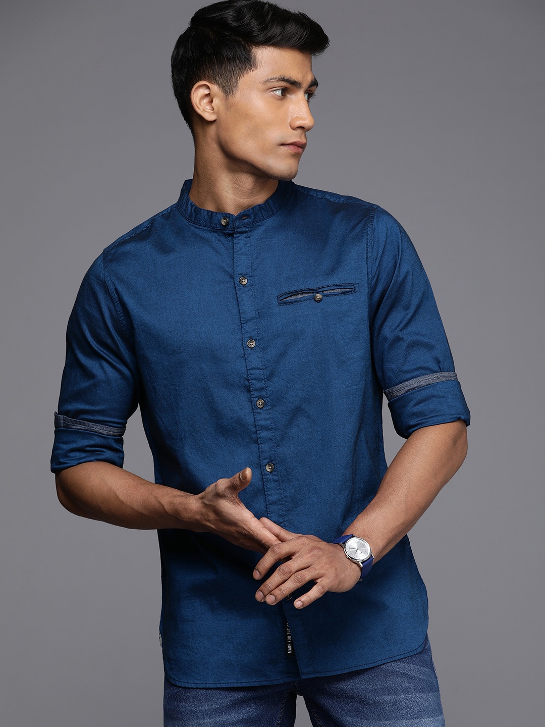 

WROGN Men Slim Fit Pure Cotton Casual Shirt, Blue