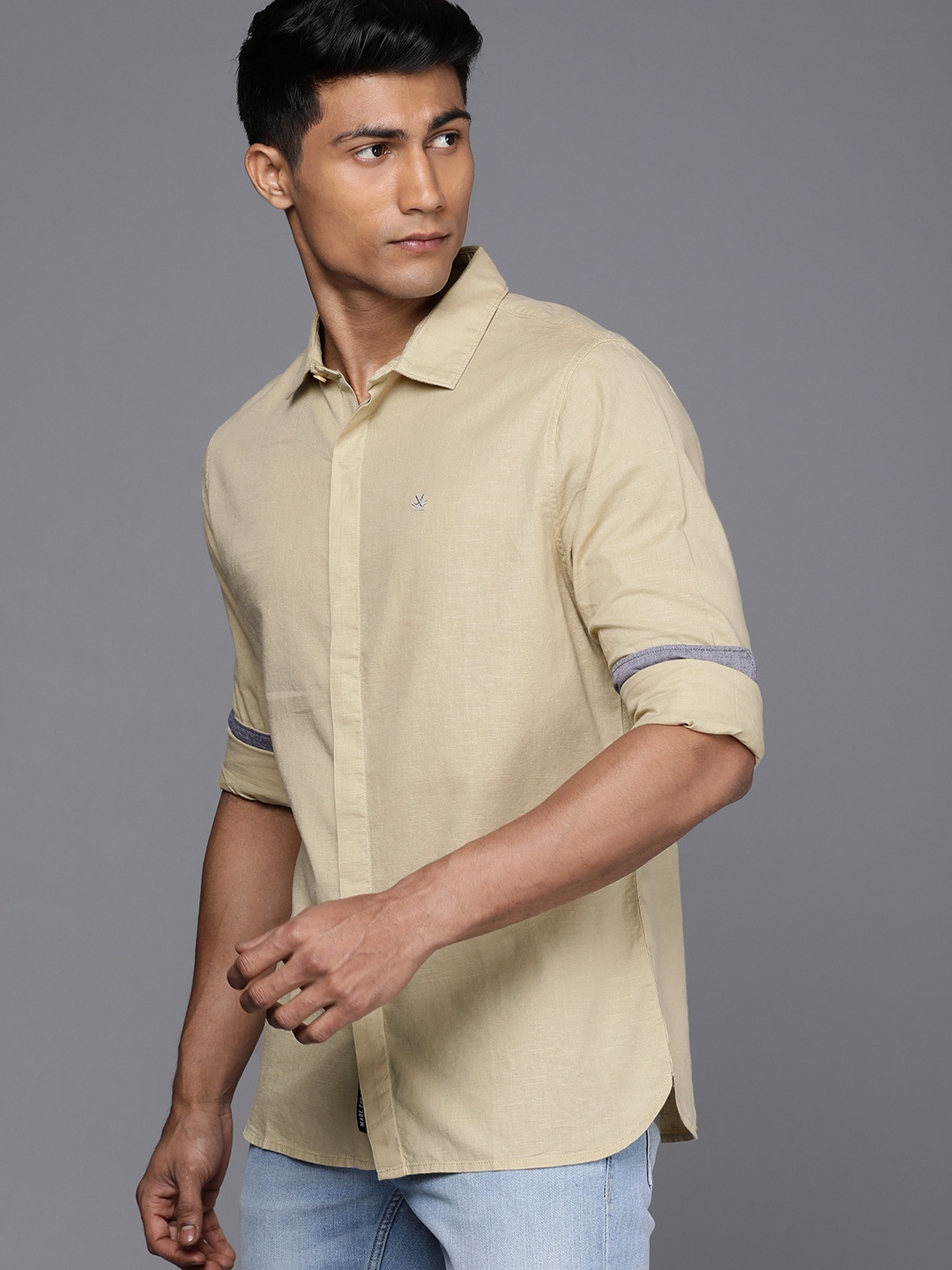 

WROGN Men Slim Fit Pure Cotton Casual Shirt, Beige