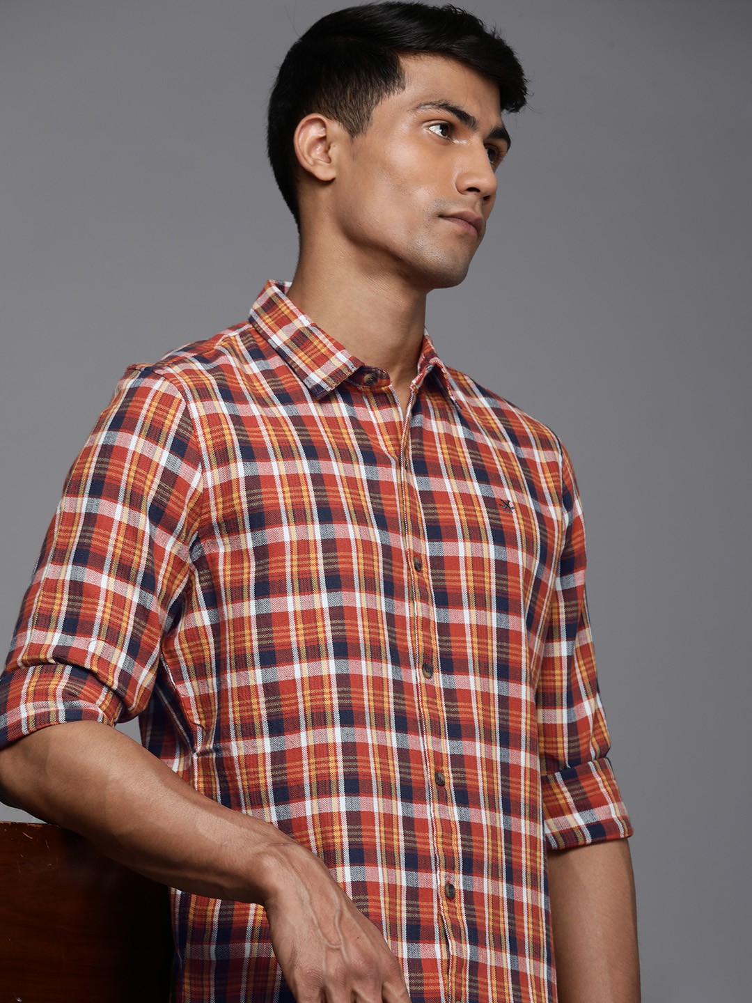 

WROGN Men Checked Pure Cotton Casual Shirt, Brown