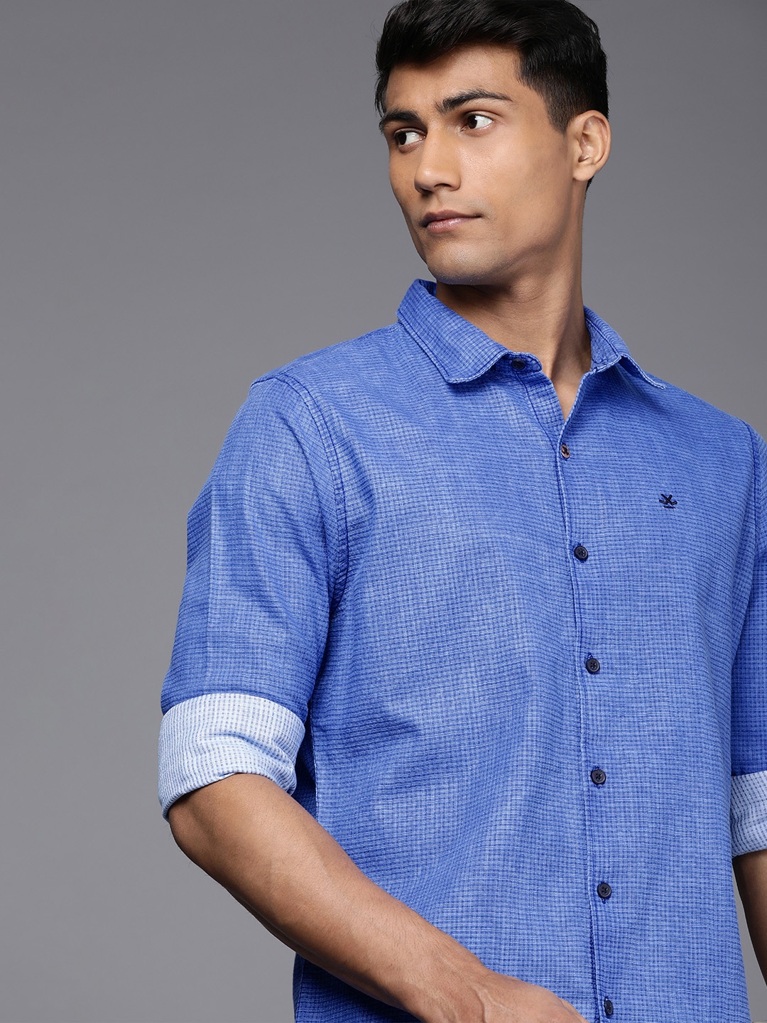 

WROGN Men Slim Fit Pure Cotton Casual Shirt, Blue