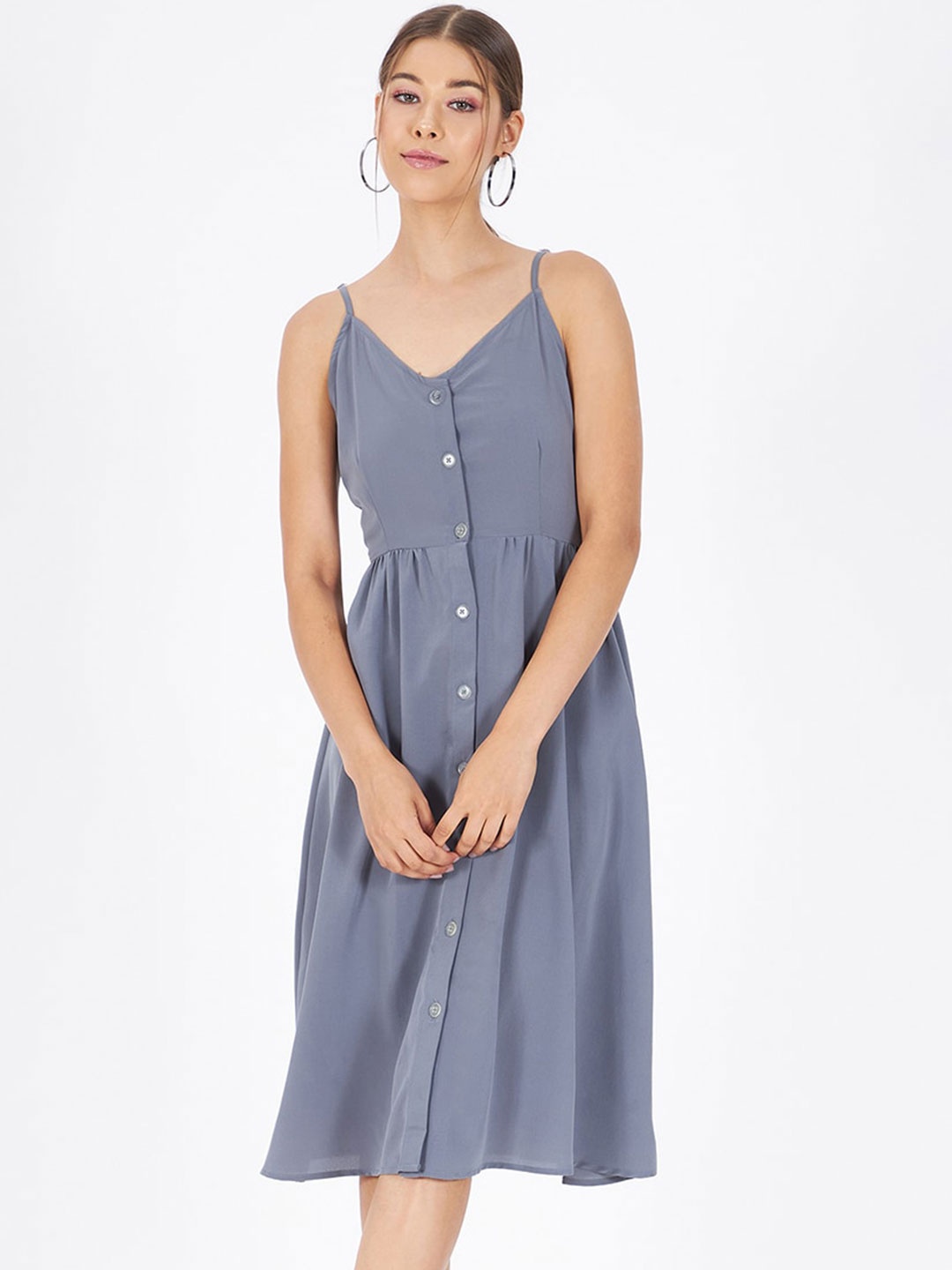 

Kibo Shoulder Straps A-Line Midi Dress, Grey
