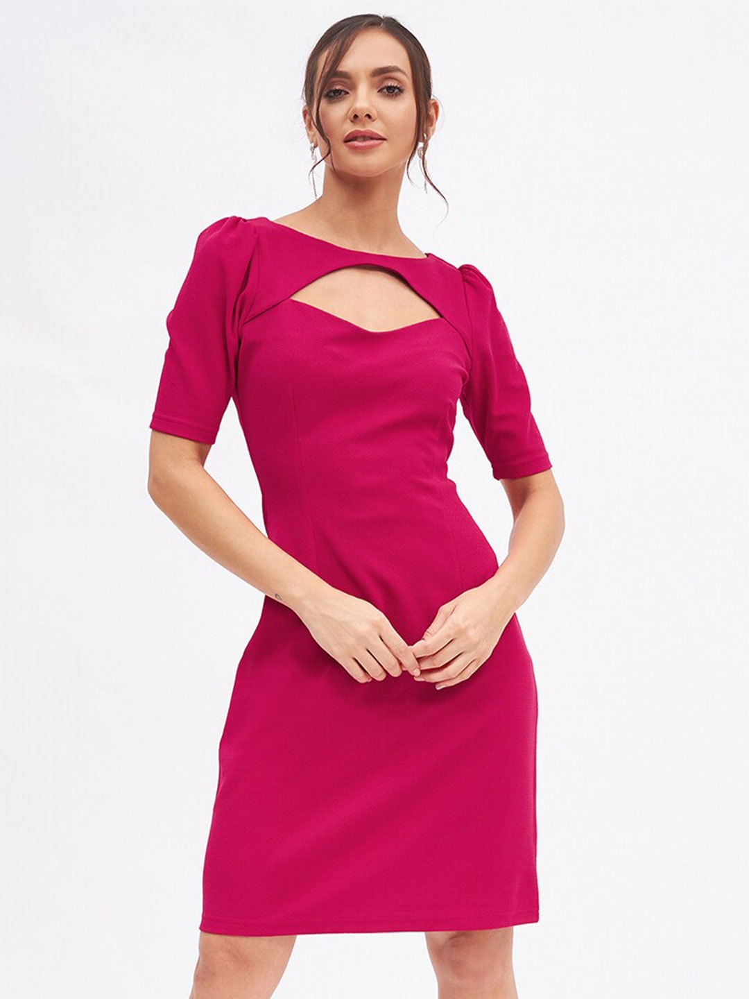 

Kibo Cut-Out Detailed Puff Sleeves Sheath Dress, Fuchsia