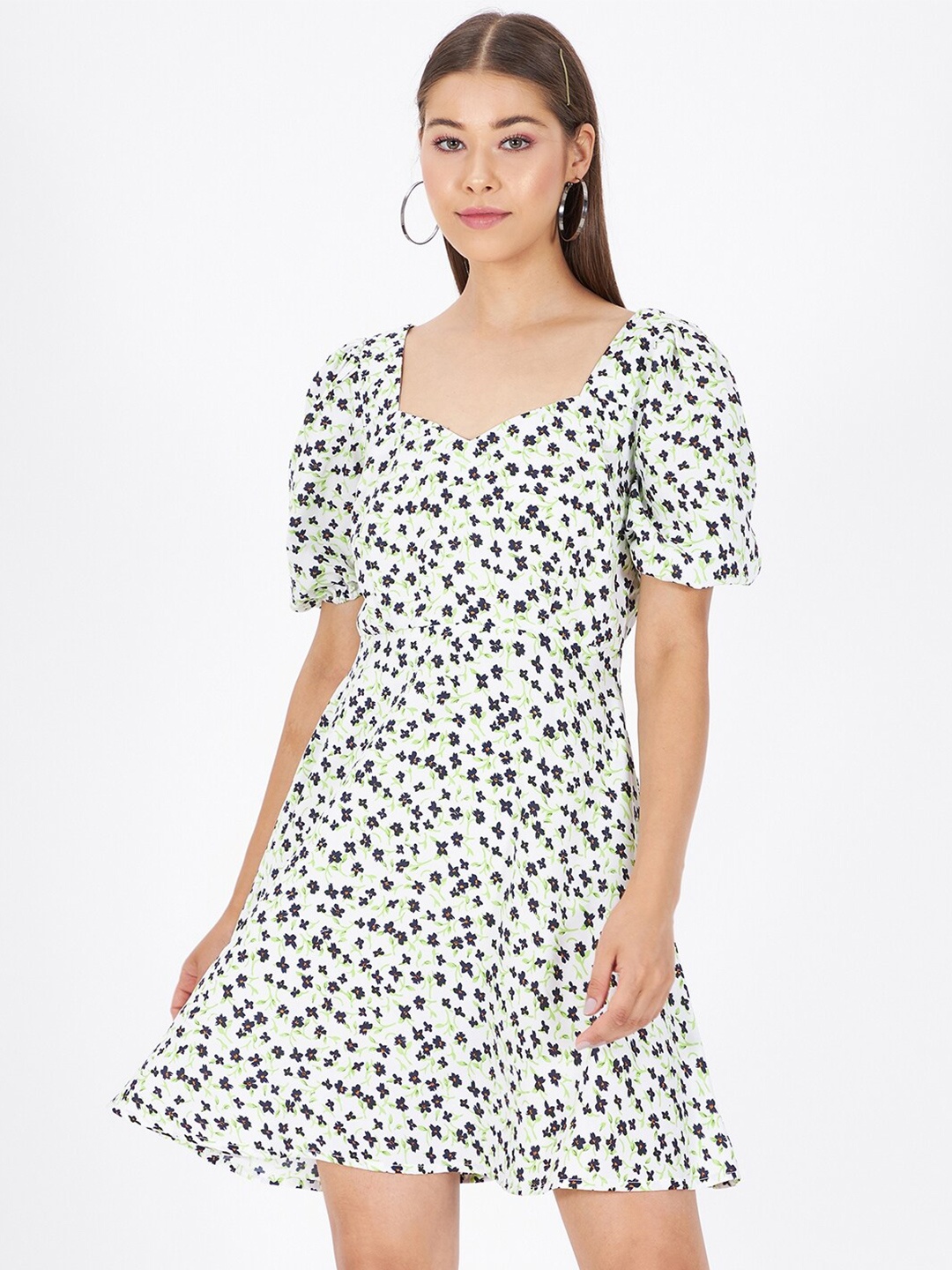 

Kibo Floral Printed Crepe Fit & Flare Dress, White