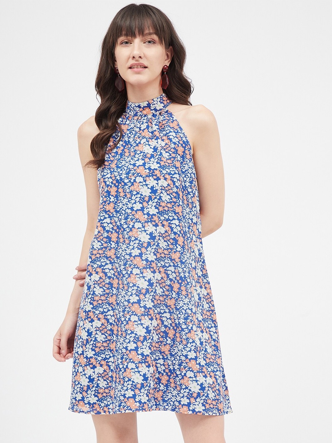 

Kibo Floral Printed Georgette A-Line Dress, Blue