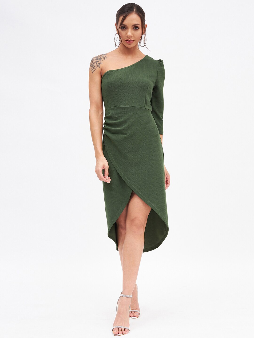 

Kibo One Shoulder Sheath Midi Dress, Olive