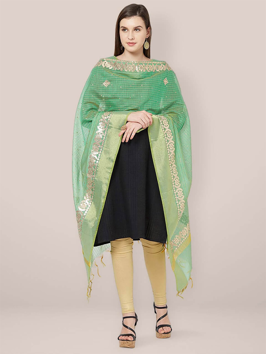 

Dupatta Bazaar Striped Cotton Silk Dupatta, Sea green