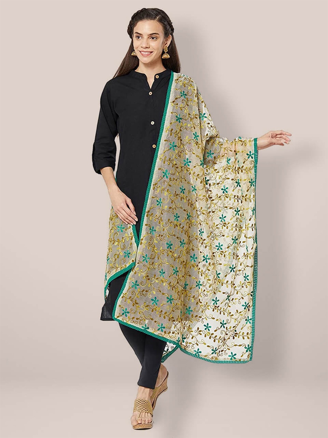 

Dupatta Bazaar Embroidered Cotton Silk Dupatta with Thread Work, Blue