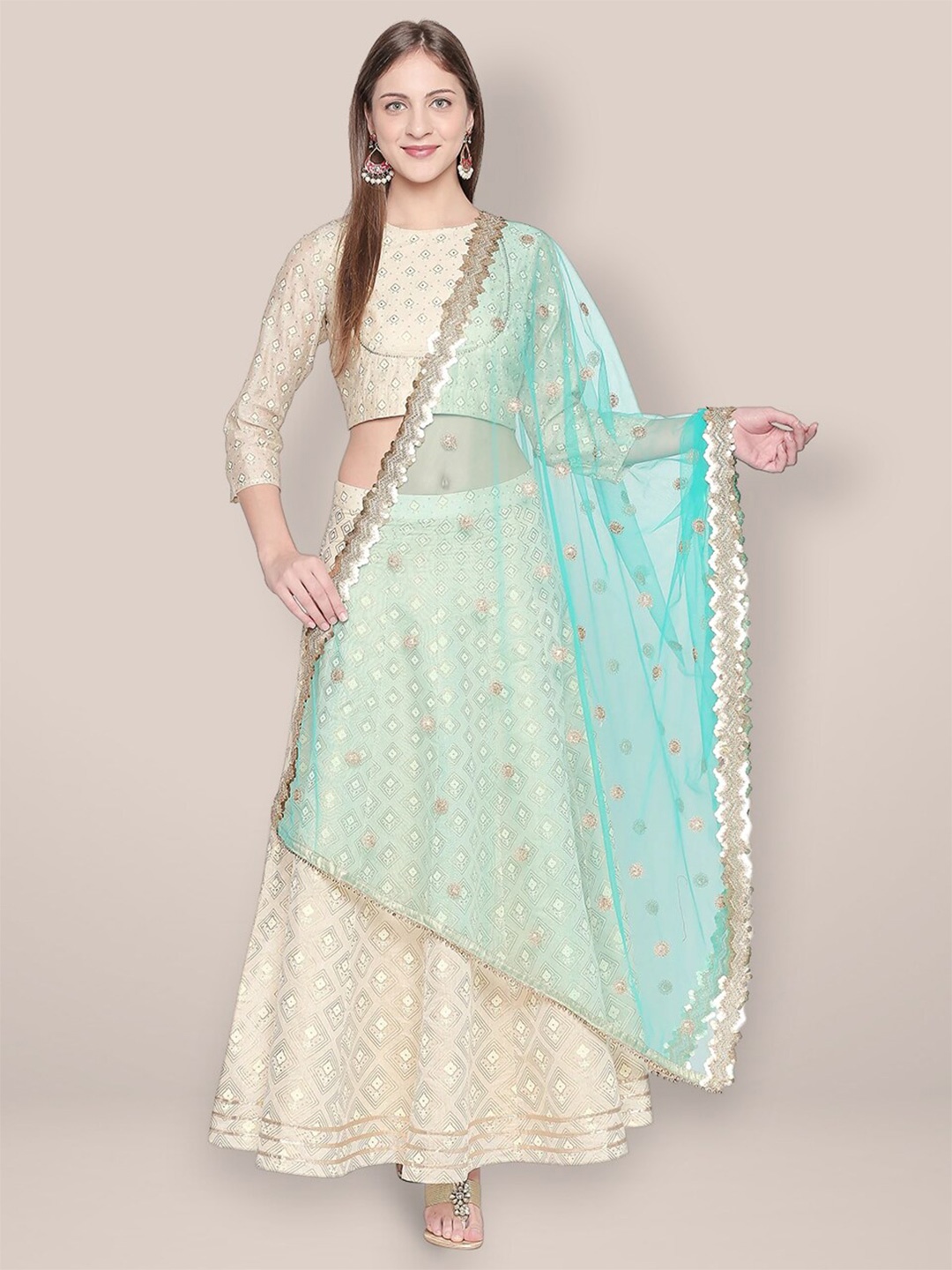

Dupatta Bazaar Ethnic Motifs Embroidered Dupatta, Sea green