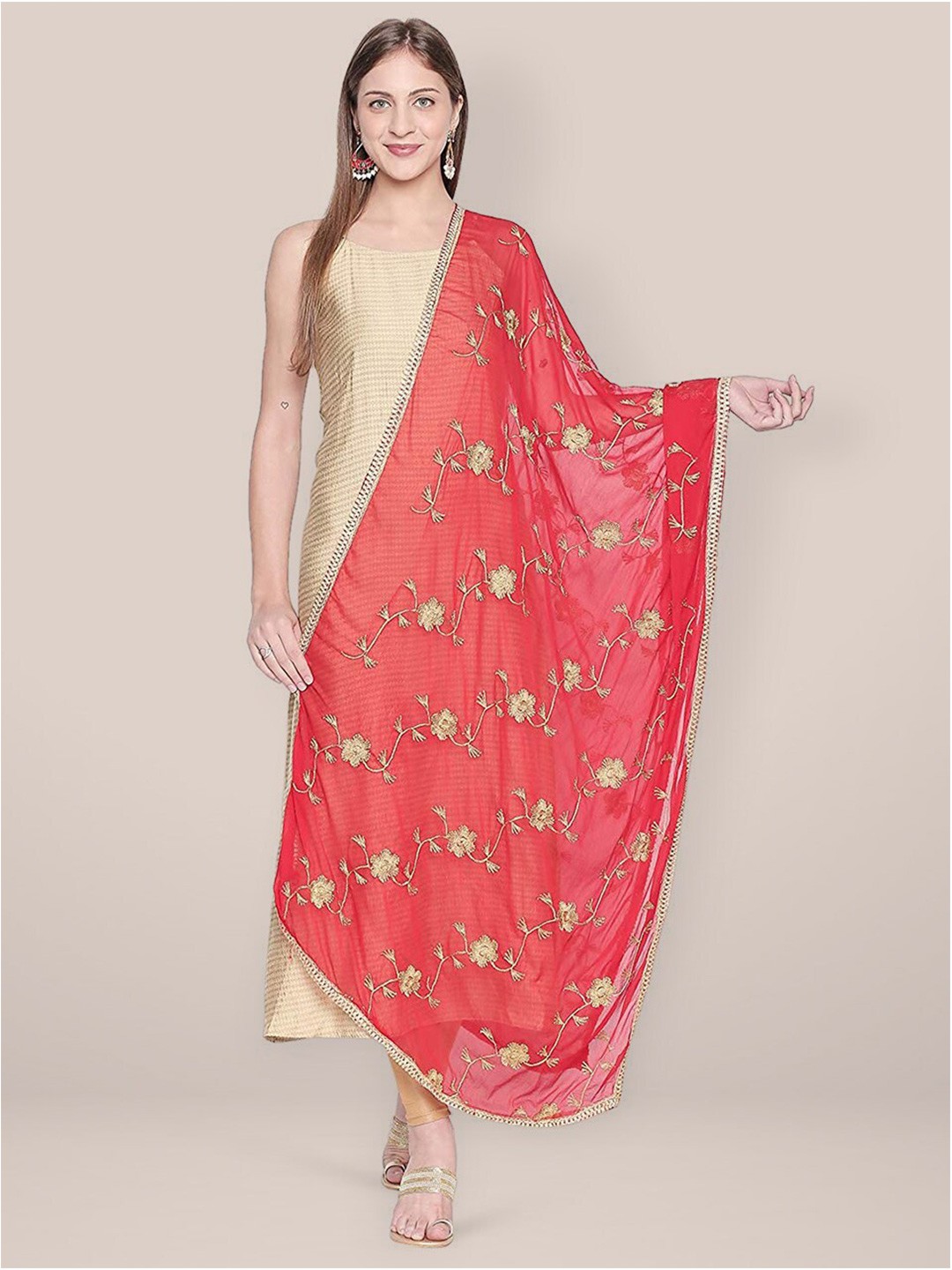 

Dupatta Bazaar Embroidered Dupatta with Zari, Red