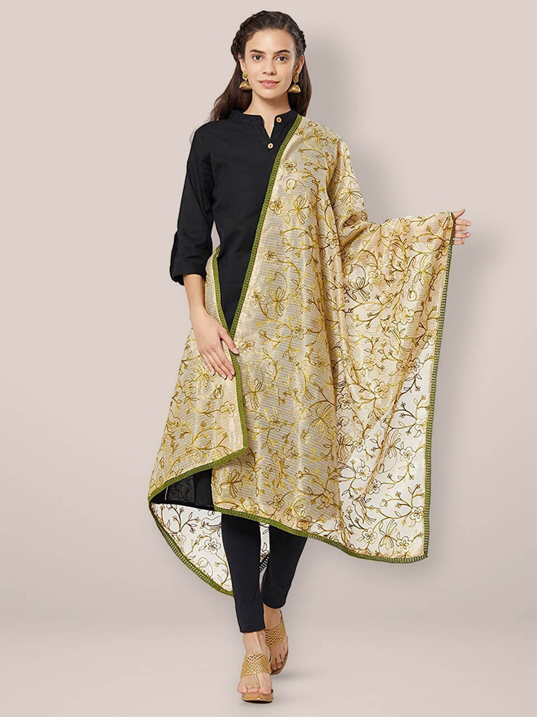 

Dupatta Bazaar Embroidered Cotton Silk Dupatta with Thread Work, Green