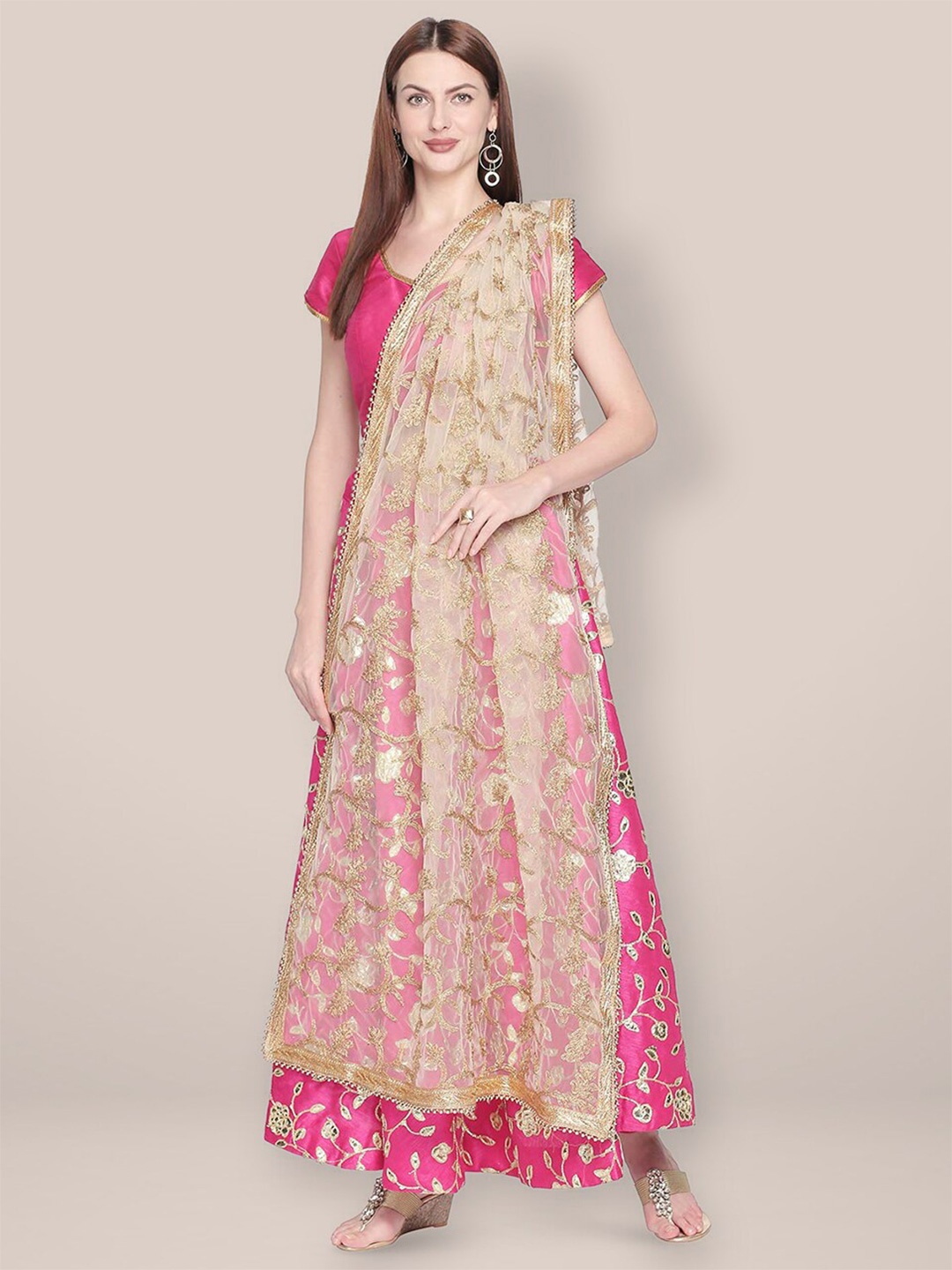 

Dupatta Bazaar Embroidered Dupatta with Zari, Gold