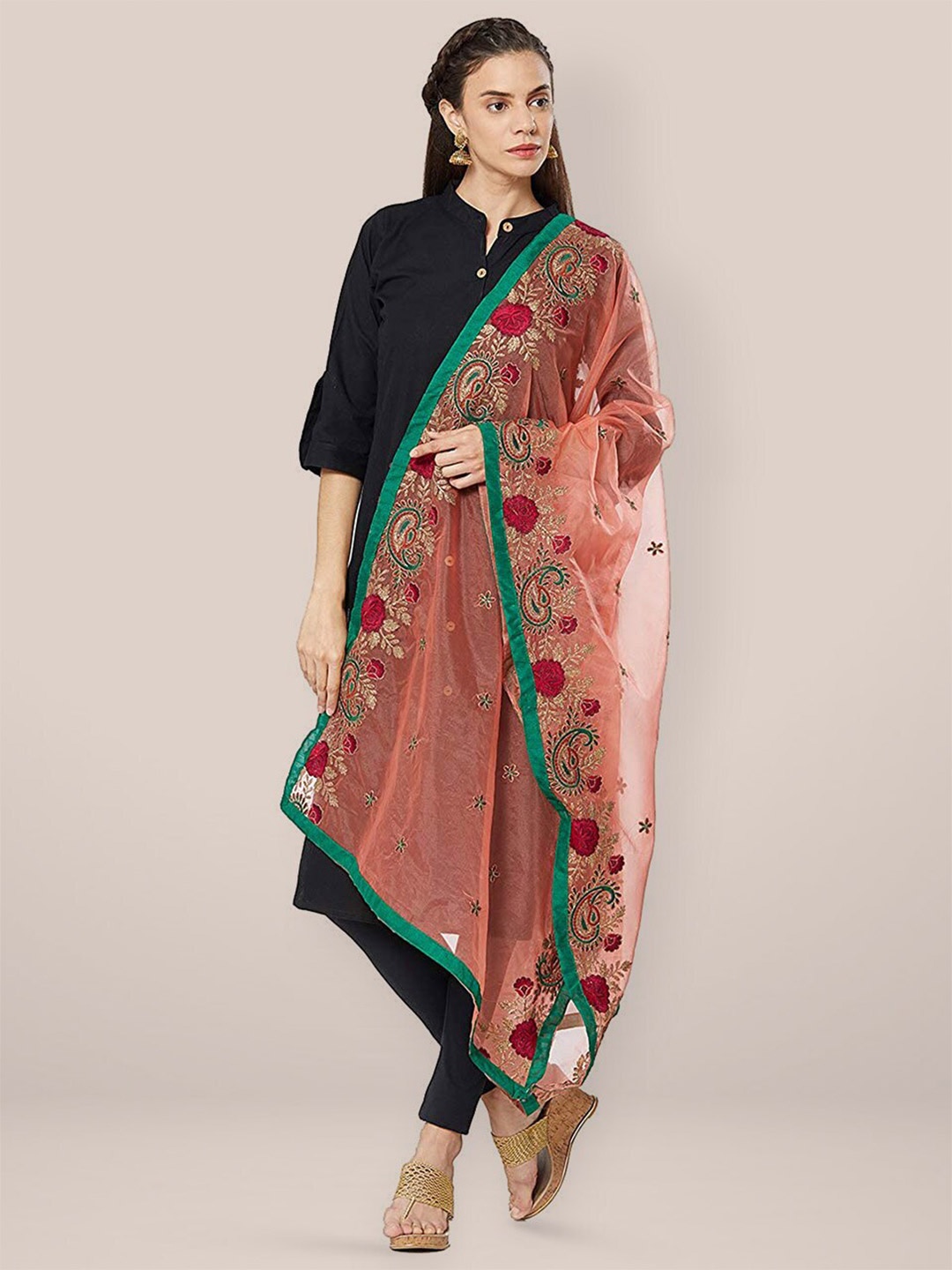 

Dupatta Bazaar Embroidered Organza Dupatta with Thread Work, Peach