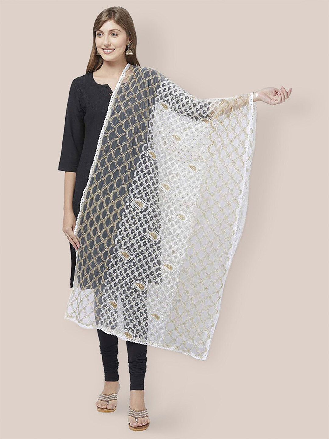 

Dupatta Bazaar Embroidered Dupatta with Thread Work, Off white