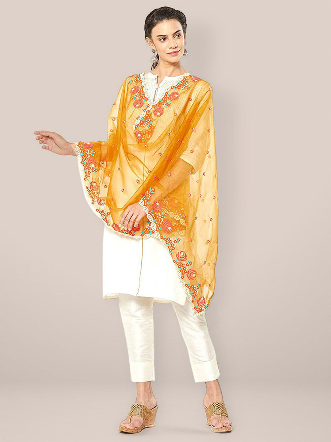 

Dupatta Bazaar Embroidered Organza Dupatta with Thread Work, Yellow