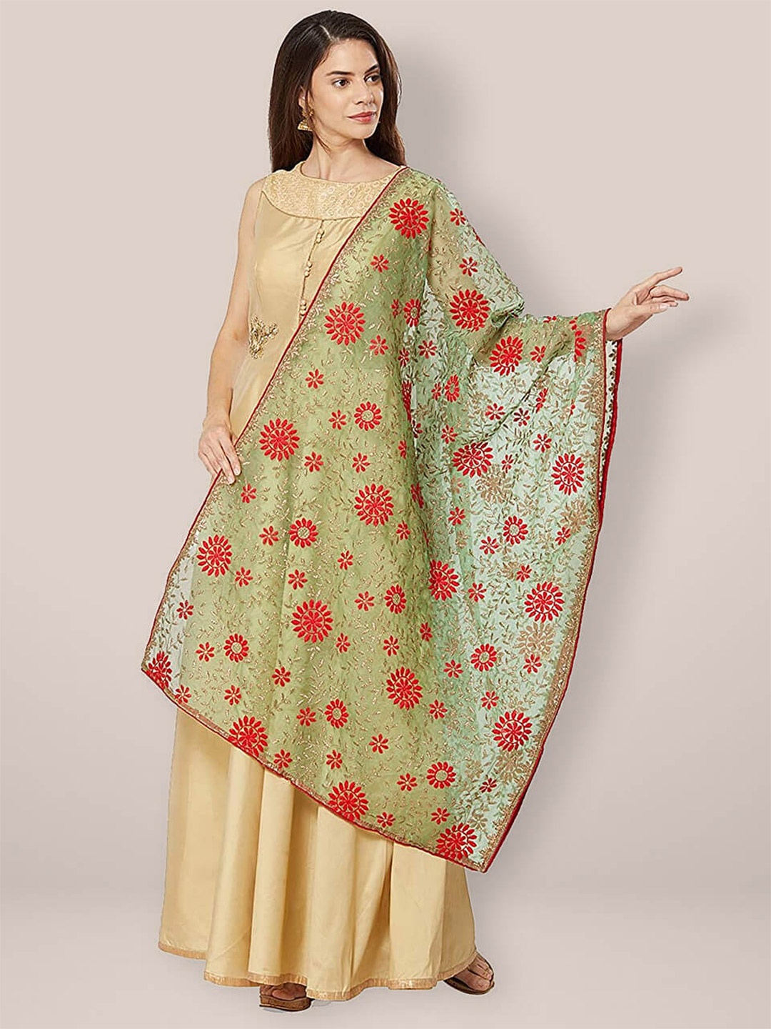 

Dupatta Bazaar Embroidered Organza Dupatta with Thread Work, Green