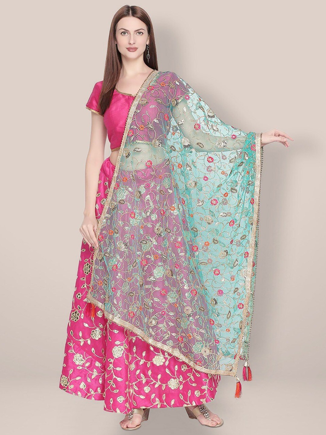 

Dupatta Bazaar Embroidered Dupatta with Zari, Sea green