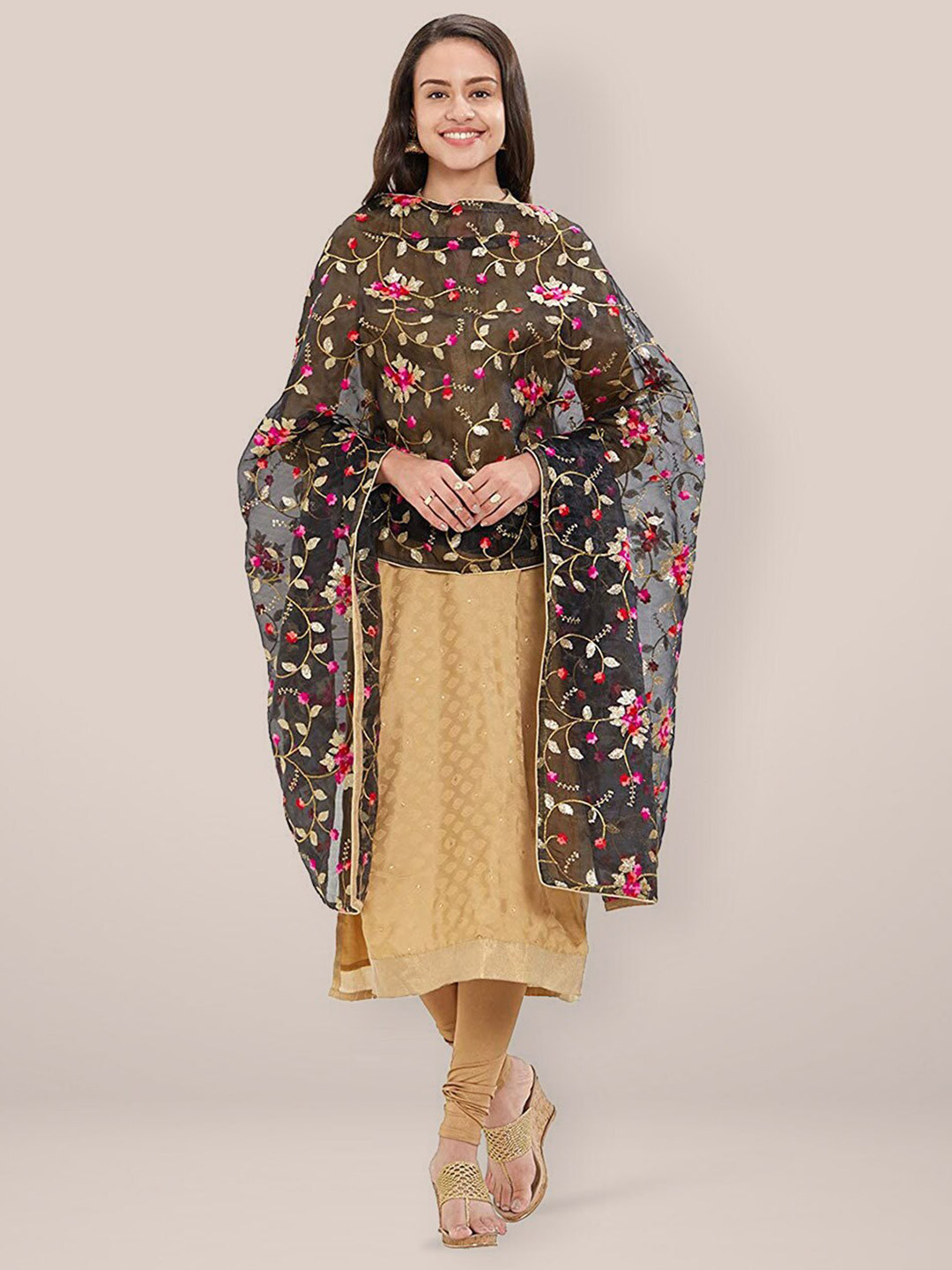 

Dupatta Bazaar Embroidered Organza Dupatta with Thread Work, Black