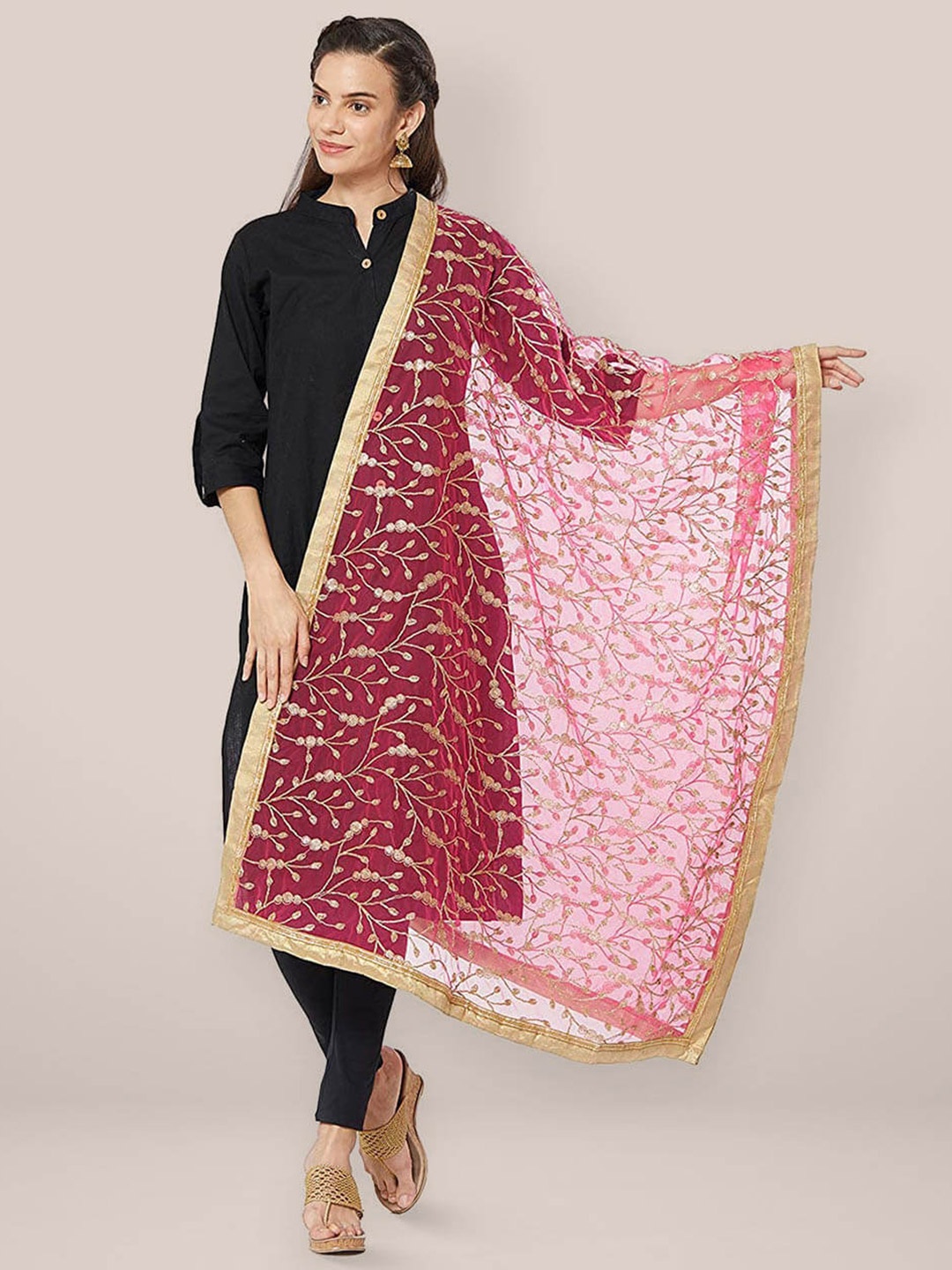 

Dupatta Bazaar Embroidered Dupatta with Zari, Pink