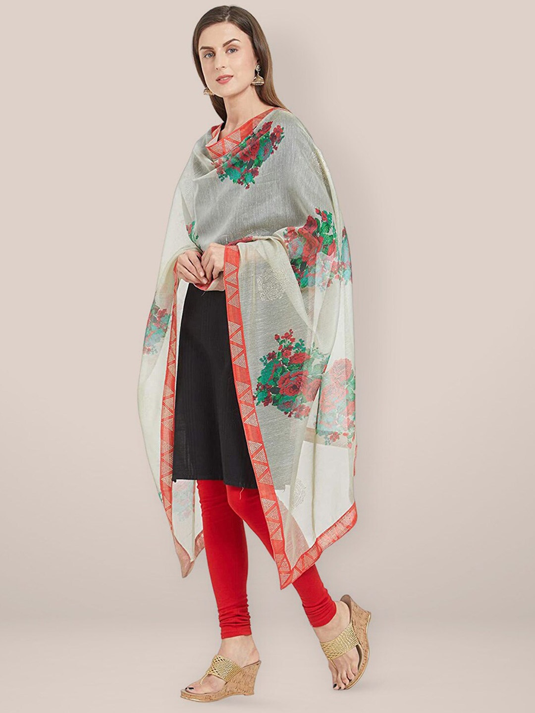 

Dupatta Bazaar Printed Block Print Dupatta with Sequinned, White