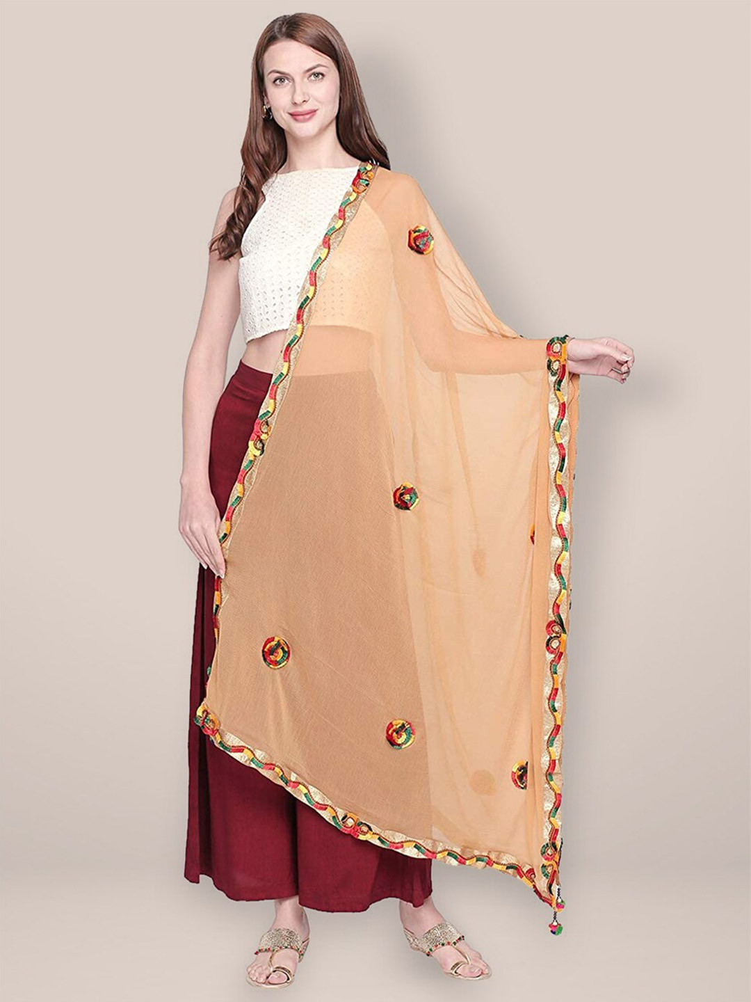 

Dupatta Bazaar Embroidered Dupatta with Thread Work, Beige
