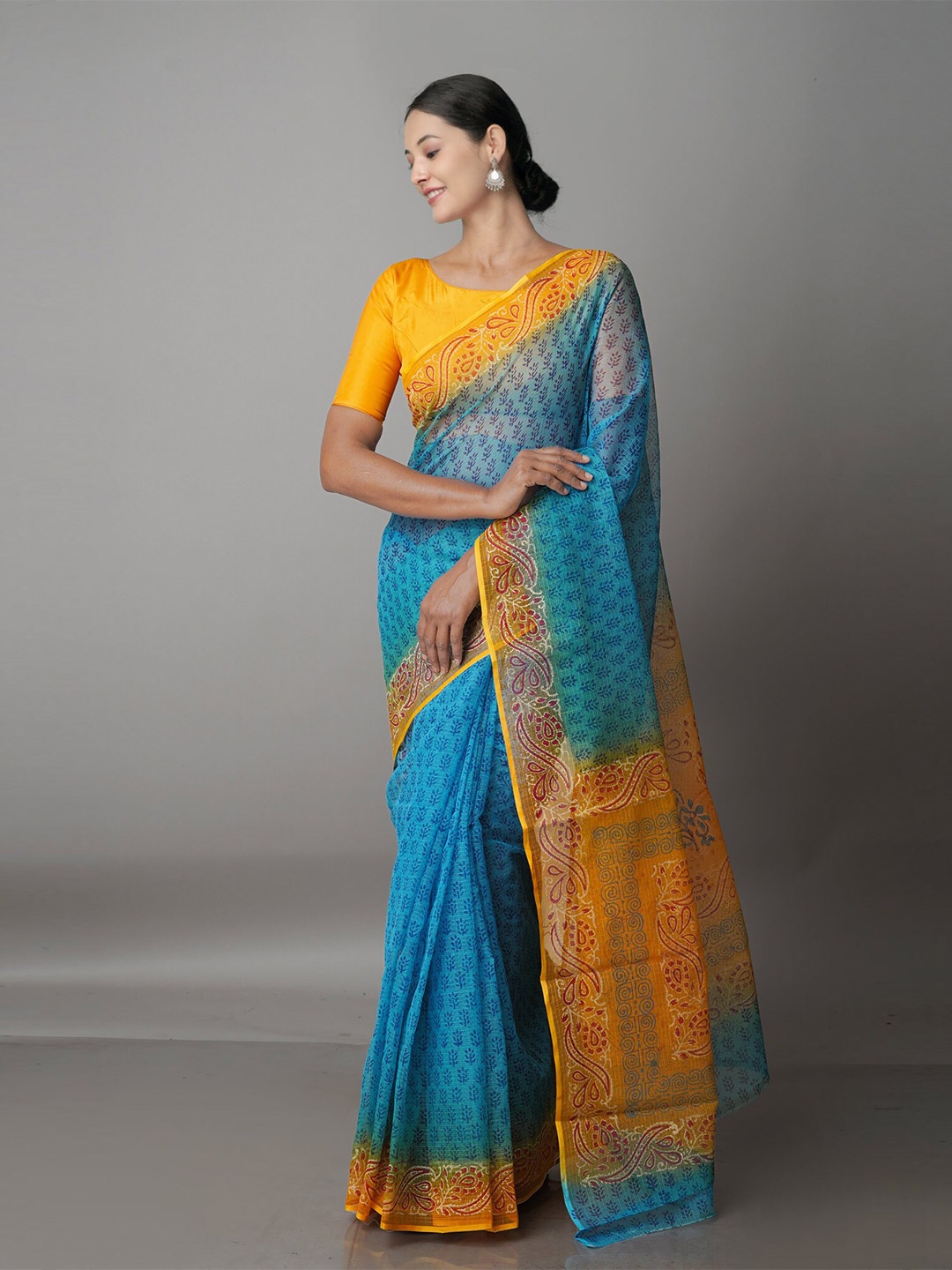 

Unnati Silks Ethnic Motifs Pure Cotton Kota Saree, Blue