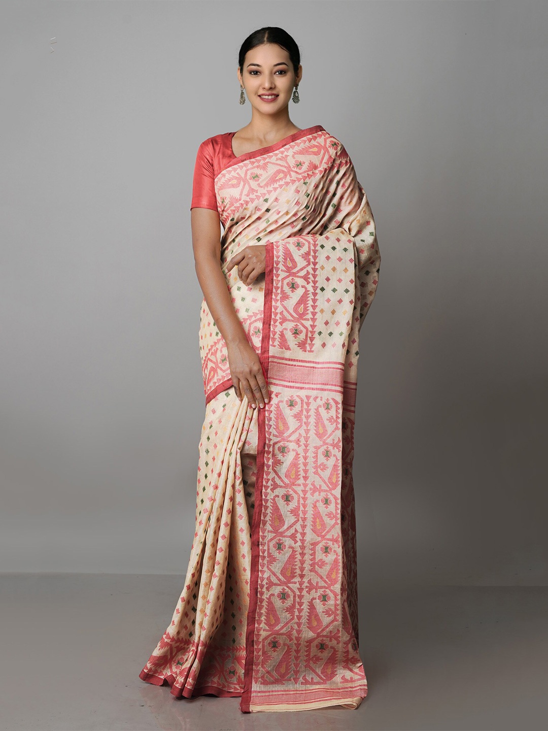 

Unnati Silks Woven Design Pure Cotton Tussar Saree, Beige