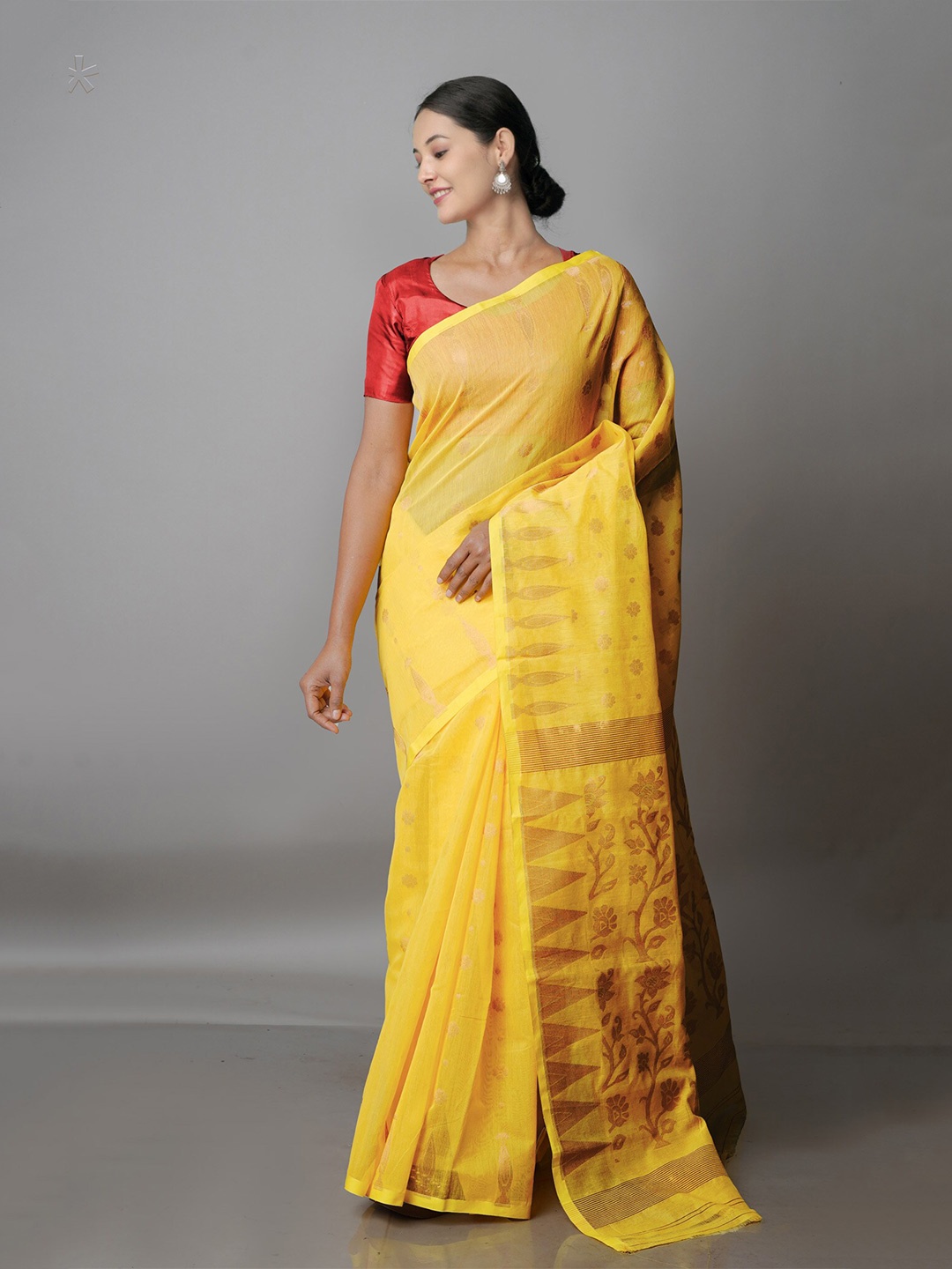 

Unnati Silks Woven Design Zari Silk Cotton Jamdani Saree, Yellow