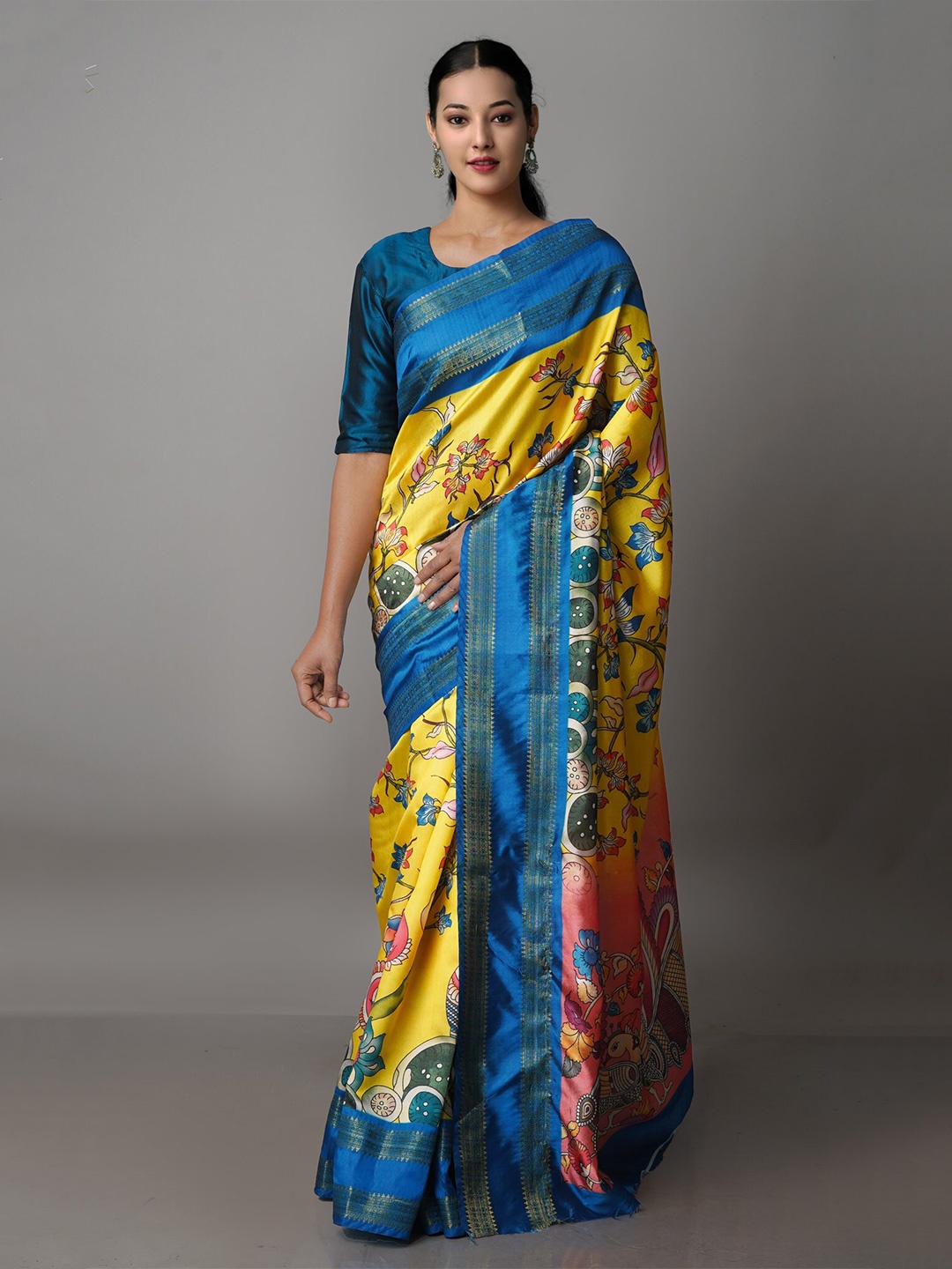 

Unnati Silks Floral Printed Kanjeevaram Saree, Yellow