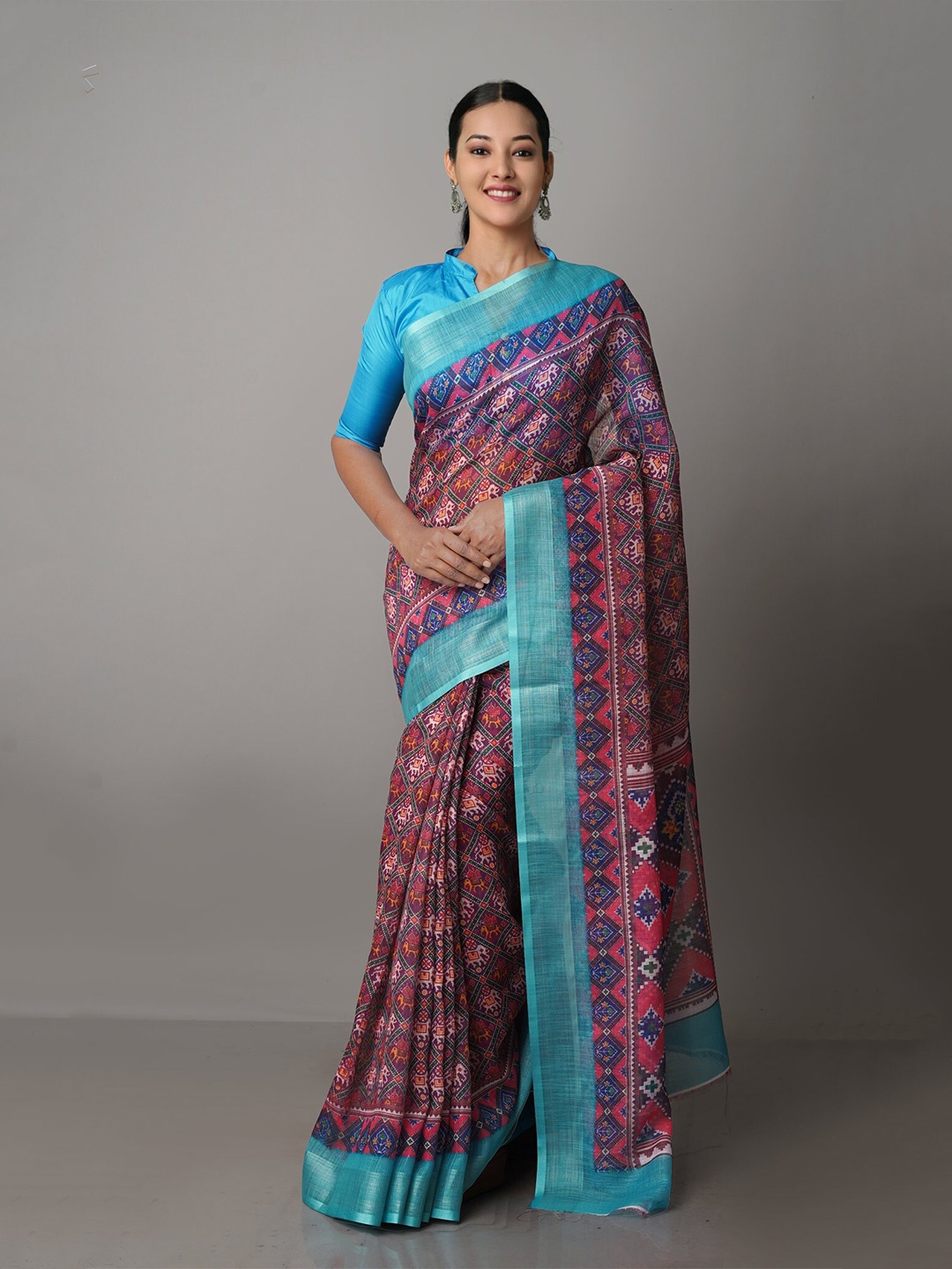 

Unnati Silks Ethnic Motifs Printed Jamdani Saree, Purple