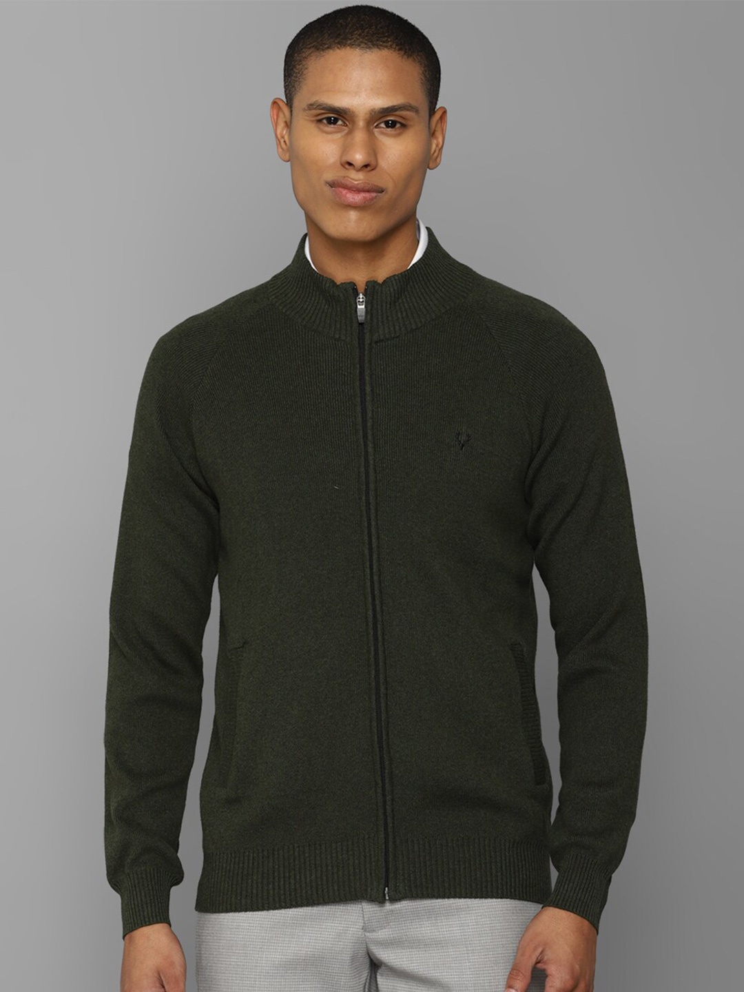 

Allen Solly Men Front Open Cotton Sweater, Olive