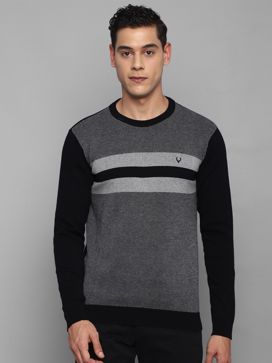 

Allen Solly Men Striped Cotton Pullover, Black