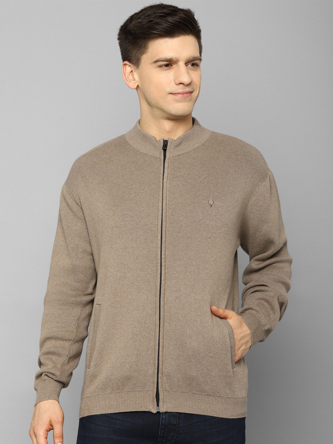 

Allen Solly Men Front Open Cotton Sweater, Brown