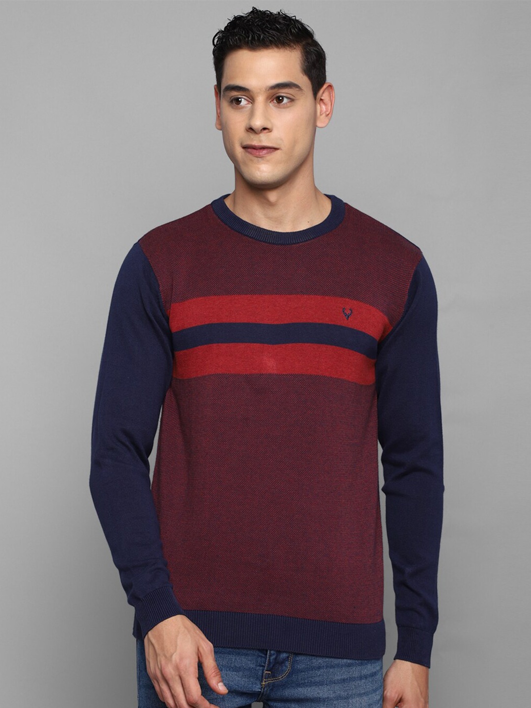 

Allen Solly Men Striped Cotton Pullover, Navy blue
