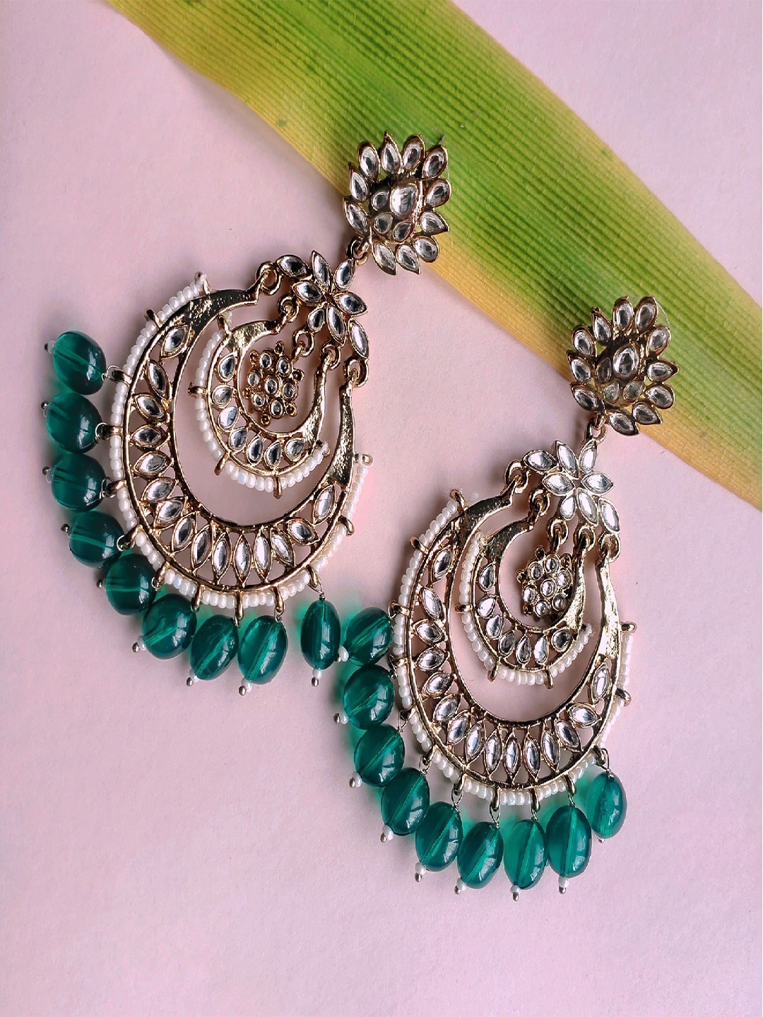 

Mahi Gold Plated Contemporary Chandbali Earrings, Green