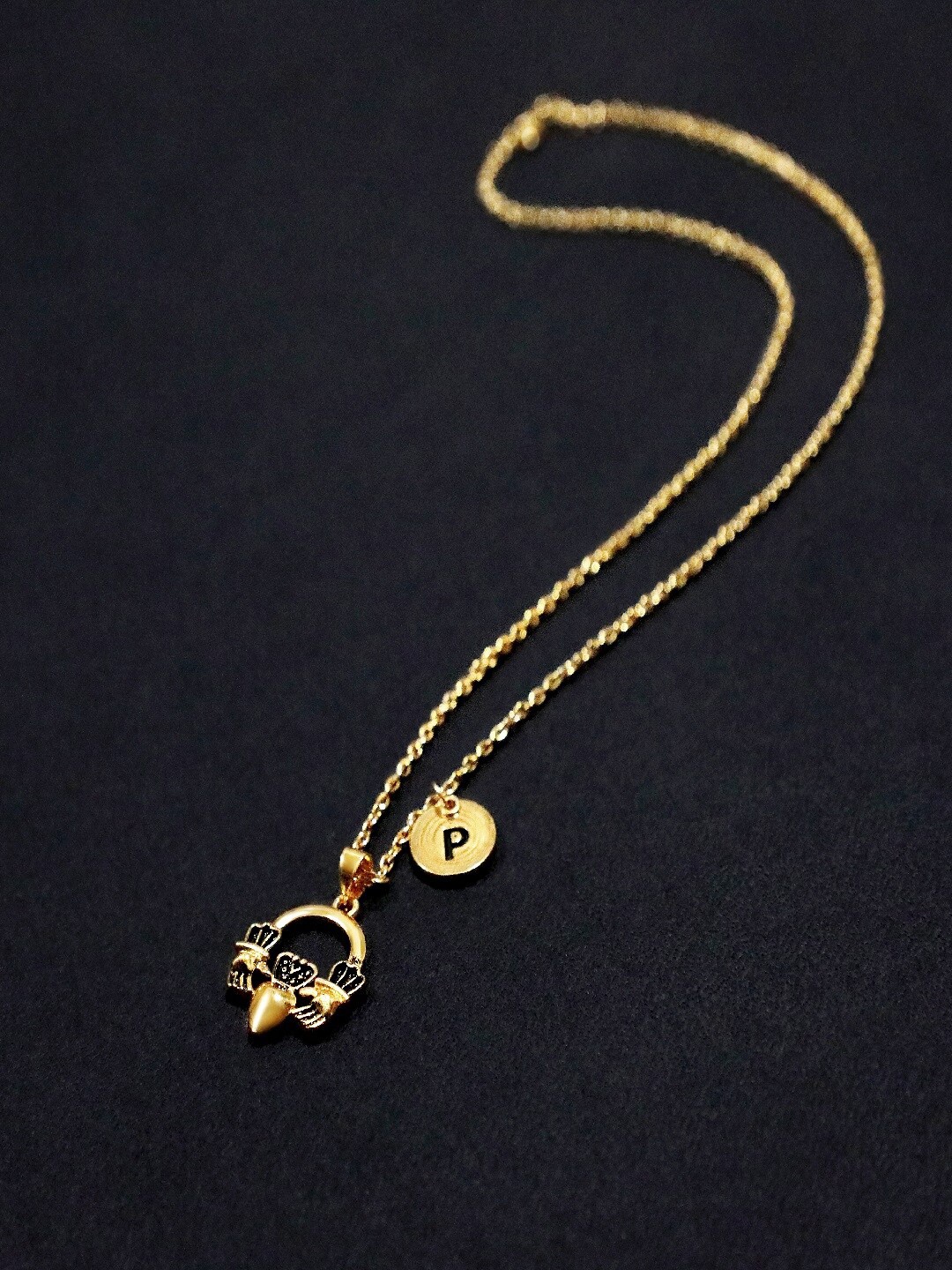 

Mahi Women Gold-Plated Heart Coin Charm Pendant With Chain, Black