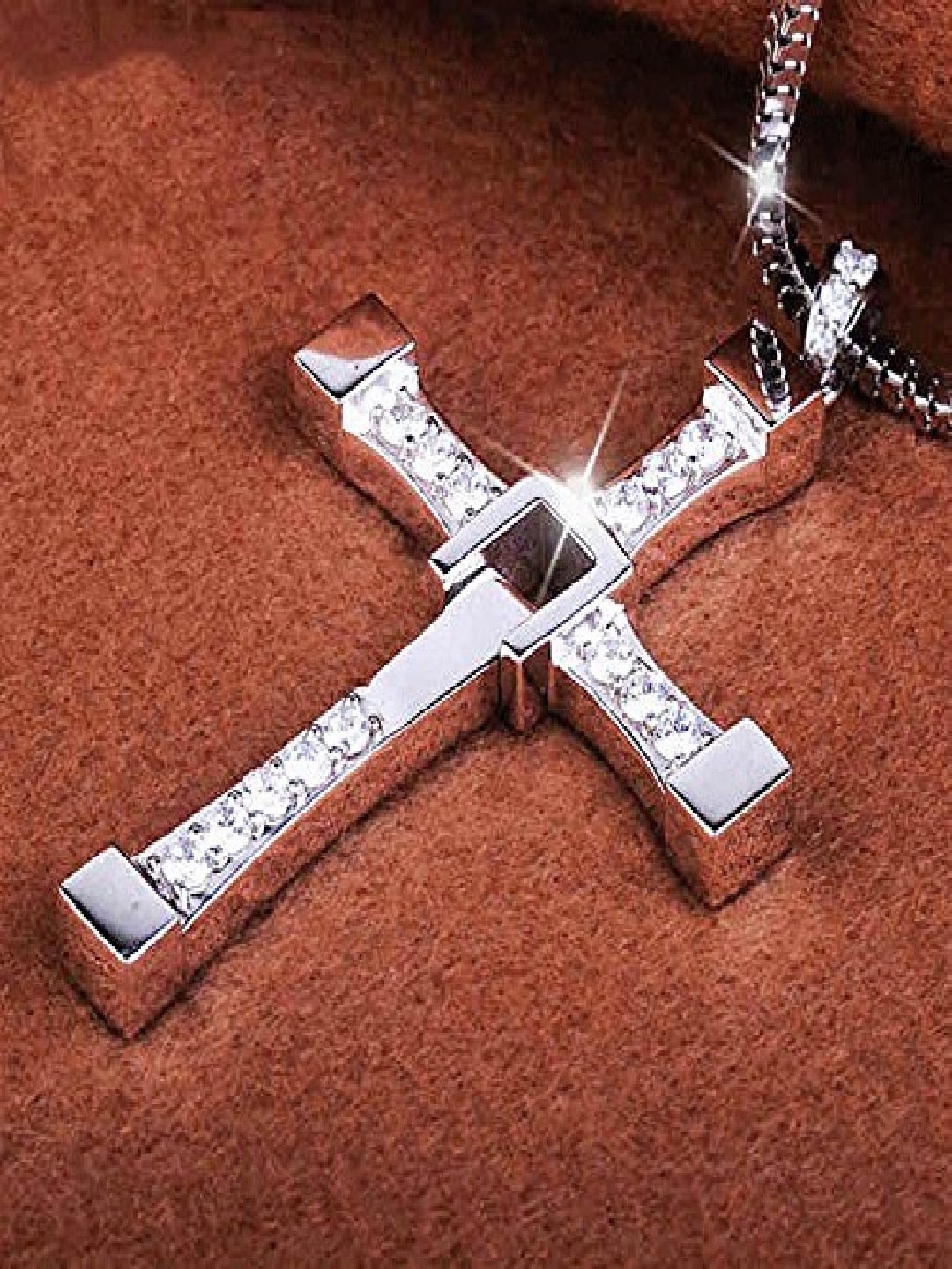 

Mahi Women Rhodium-Plated Crystal-Studded Cross Pendant with Chain, White