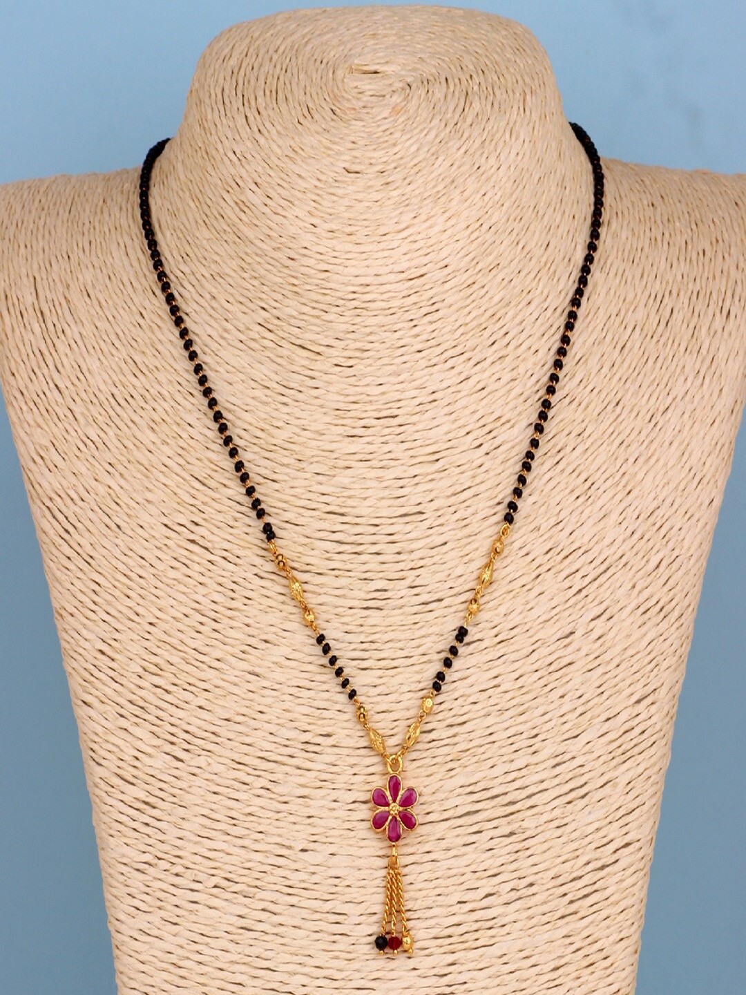 

Mahi Gold-Plated Beaded Chain Mangalsutra, Red