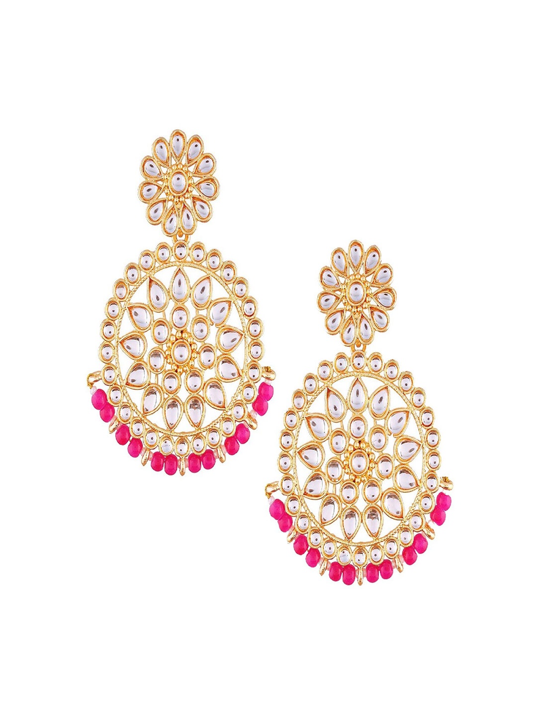 

Mahi Pink & Gold-Plated Contemporary Chandbali Earrings