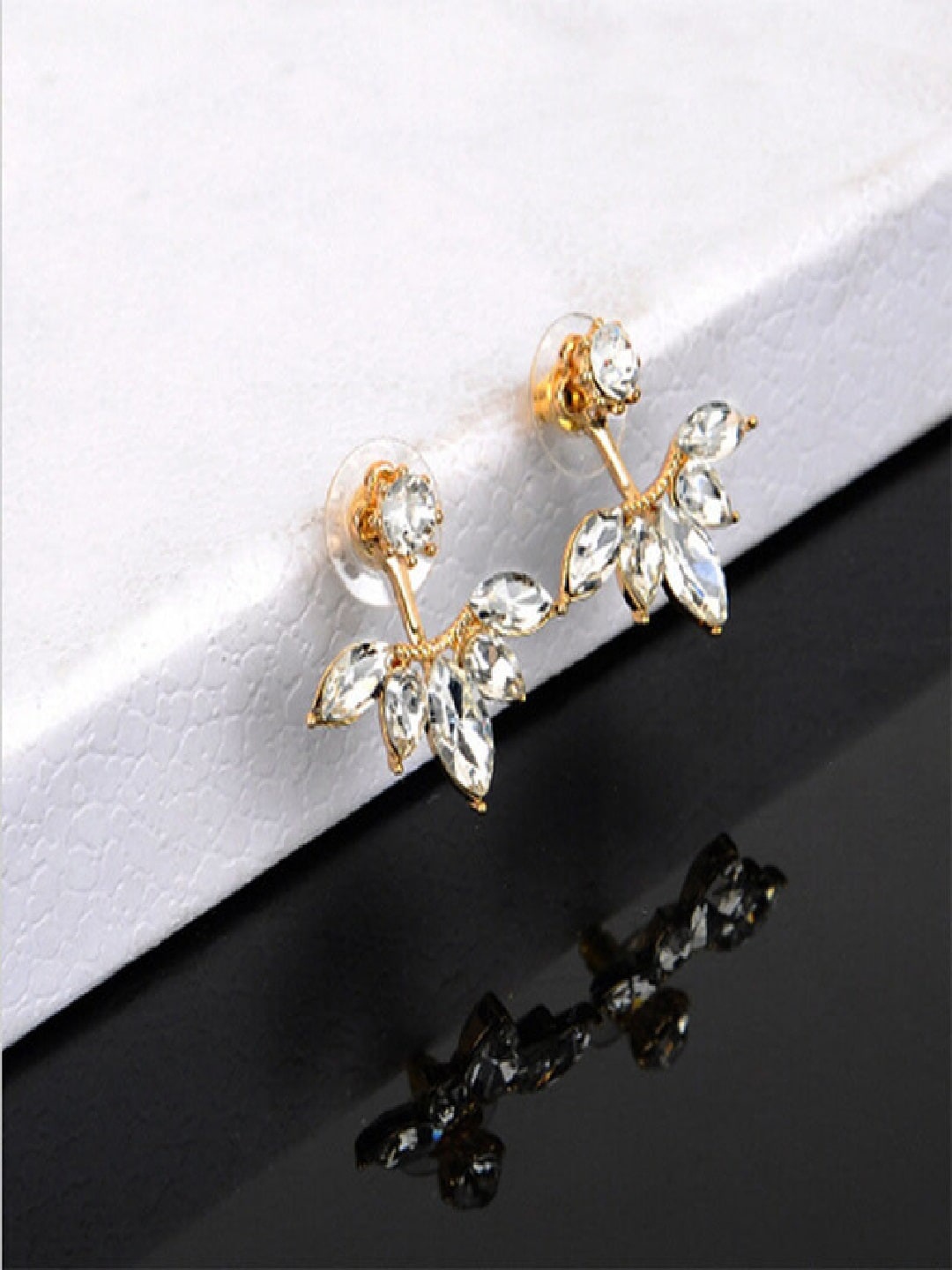 

Mahi Women Gold-Plated Leaf Shaped Drop Earrings, White