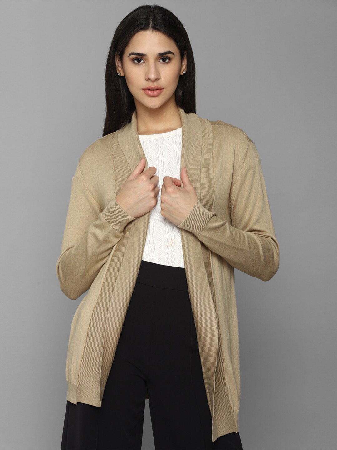 

Allen Solly Woman Women Cotton Open Front Jacket, Beige