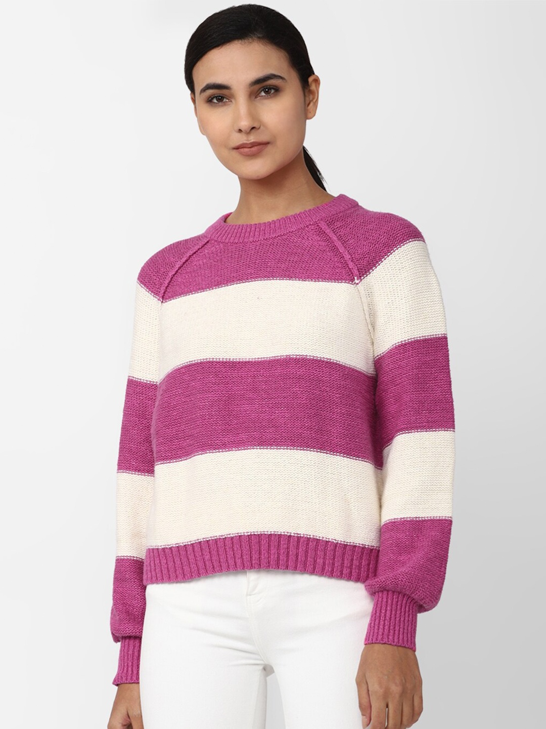 

AMERICAN EAGLE OUTFITTERS Women Striped Cotton Pullover, Pink